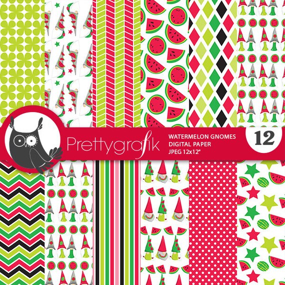 Teal and Khaki and { 12 } Digital Embellishments Gardening Gnomes Digital Scrapbooking Paper Collection { Set of 10 } in Red