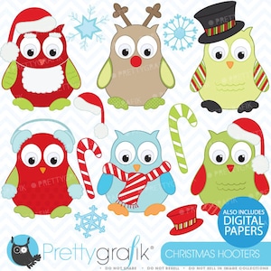 Christmas owls clipart, commercial use, vector graphics, digital clip art, digital images - CL370