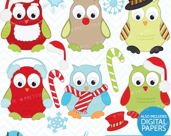 Christmas owls clipart, commercial use, vector graphics, digital clip art, digital images - CL370