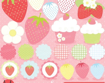 21 summer strawberry clipart commercial use, vector graphics, digital clip art, digital images - CL505