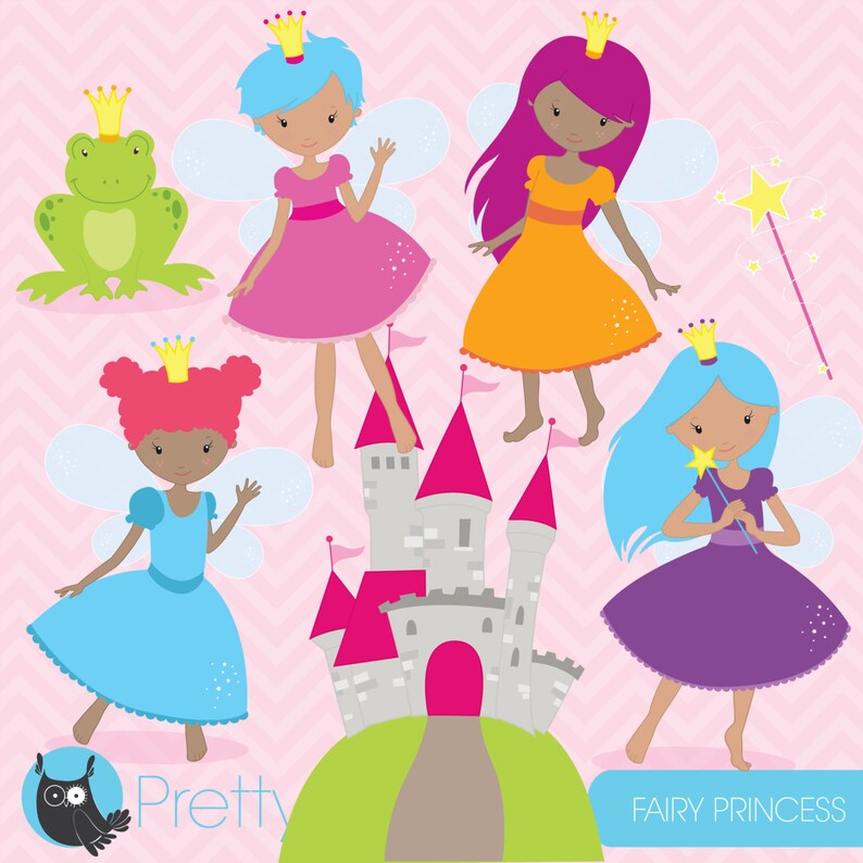 Fairy prinses clipart commercieel gebruik, vectorafbeeldingen, digitale illustraties, digitale beelden CL790 afbeelding 1