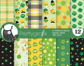 St Patrick Emojis,  patterns, commercial use, scrapbook papers, background - PS1185