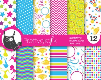 Gymnastic digital patterns, commercial use, scrapbook papers, background  - PS752