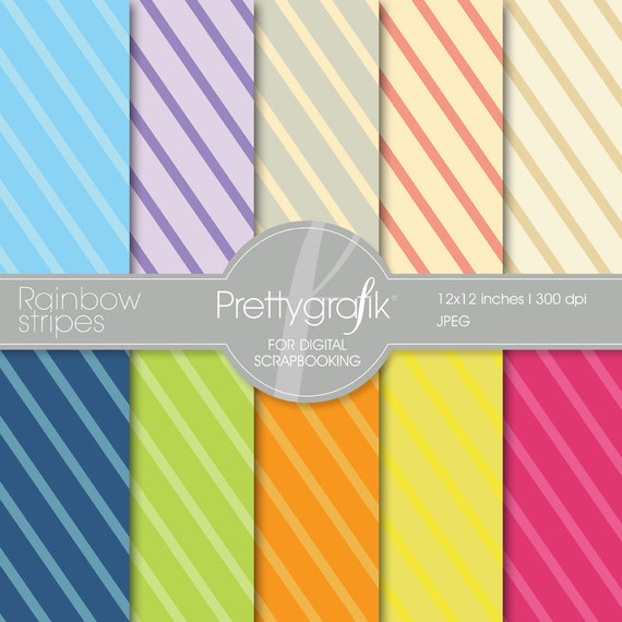 Rainbow Stripes Digital Paper Commercial Use Scrapbook - Etsy