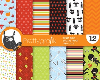 Ninja boys digital paper, commercial use,  scrapbook patterns,  background, sports - PS886