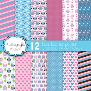 love owls digital paper, commercial use, scrapbook patterns, background  - PS586