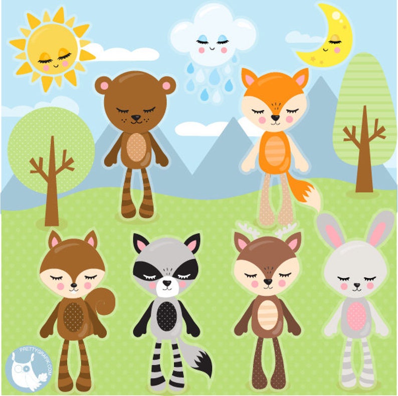 Animal plushies clipart commercial use, Kawaii vector graphics, animal digital clip art, fox digital images CL1086 image 1