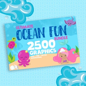 Ocean fun BUNDLE graphic set,  mermaid clipart commercial use, summer clipart, vector graphics, animals, digital images