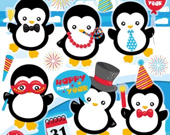 Happy New Year Penguin, clipart, clipart commercial use,  vector graphics,  clip art, digital images - CL1506