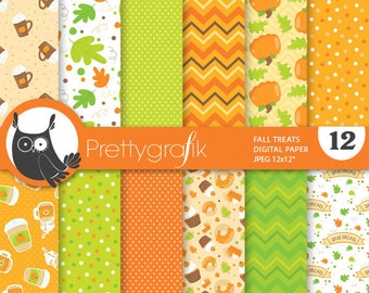 Fall treats digital patterns, scrapbook papers commercial use, pumpkin scrapbook papers, background  - PS820