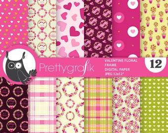 Valentine Floral Frame,  patterns, commercial use, scrapbook papers, background - PS1265