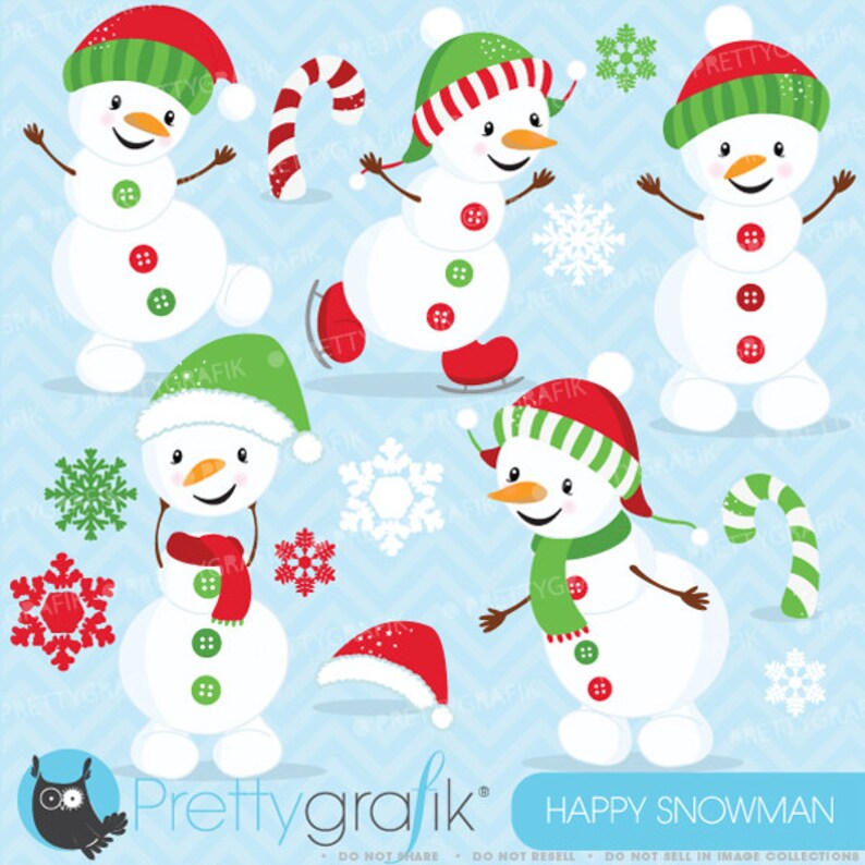 Happy Snowman clipart commercial use, vector graphics, digital clip art, digital images CL619 image 1