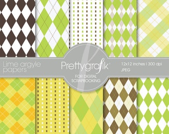 Lime argyle digital paper, commercial use, scrapbook patterns, background  - PS515