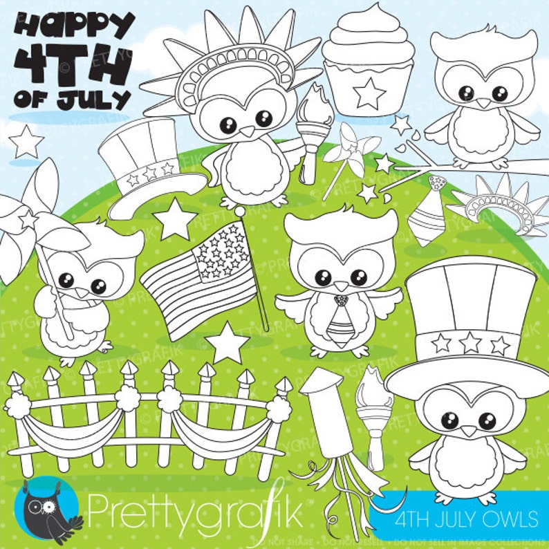 Independence day owls stamps commercial use, 4th of July digital stamps, Patriot digital clip art, digital images DS863 image 1