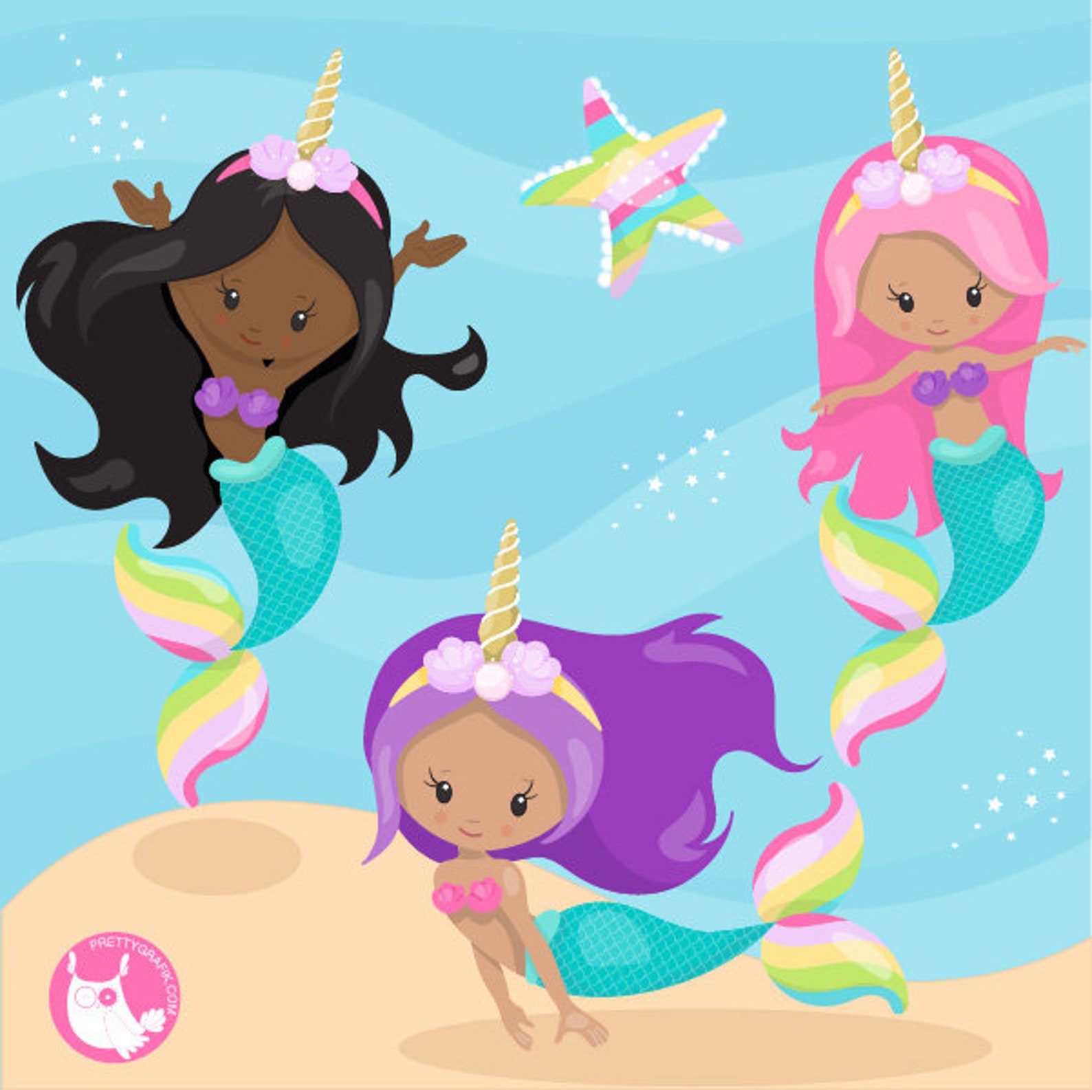Unicorn Mermaids Clipart Commercial Use Vector Graphics - Etsy