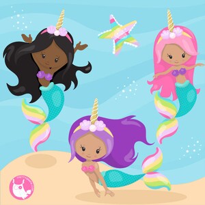 Unicorn mermaids clipart commercial use, vector graphics, digital clip art, digital images CL1175 image 2