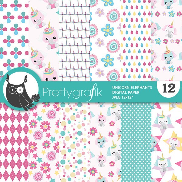 Kawaii Baby Elephant digital patterns, scrapbook papers commercial use, nursery scrapbook papers, background - PS1022