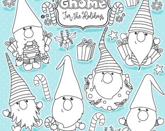 Christmas gnomes digital stamp commercial use, snowman vector graphics, digital stamp, christmas stamps - DS1039