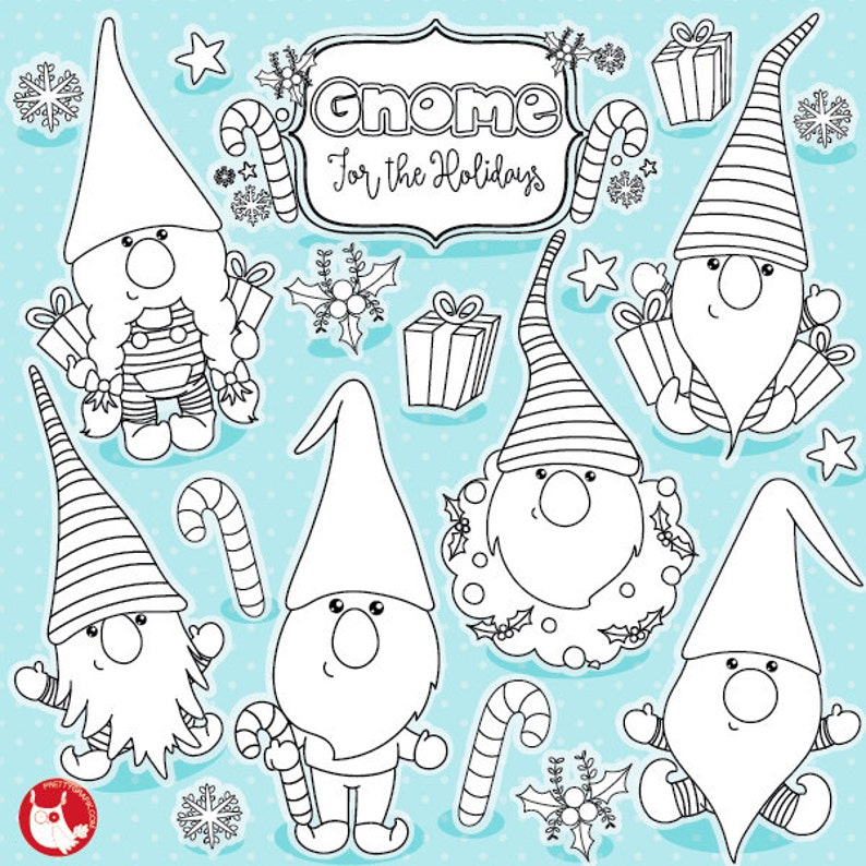 Christmas gnomes digital stamp commercial use, snowman vector graphics, digital stamp, christmas stamps DS1039 image 1