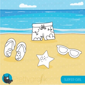 Surfer girl digital stamp commercial use, vector graphics, digital stamp, digital images DS902 image 2