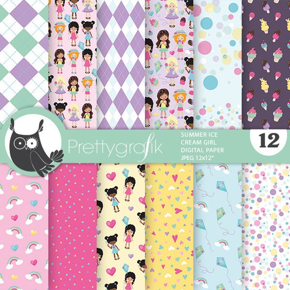 Ice Cream Girls, patterns, commercial use, scrapbook papers, background