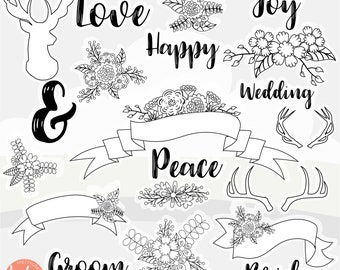 Wedding floral deer digital stamp commercial use, vector graphics, digital stamp, digital images - DS1139