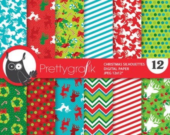 Christmas digital paper, classic christmas patterns commercial use, reindeer scrapbook papers, scrapbooking papers - PS831