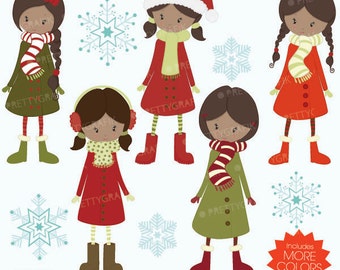 winter christmas girls clipart commercial use, vector graphics, digital clip art, digital images - CL562