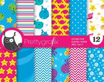 Scuba diving digital paper, snorkeling patterns commercial use, scrapbook papers, background, sea animals - PS724