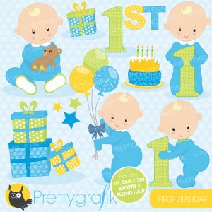 First birthday boy clipart commercial use, vector graphics, digital clip art, digital images - CL658