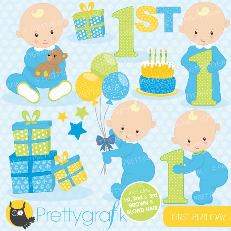 First birthday boy clipart commercial use, vector graphics, digital clip art, digital images CL658 image 1