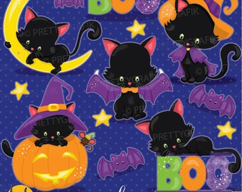 Halloween cat clipart commercial use, vector graphics, digital clip art, digital images, kitties- CL913