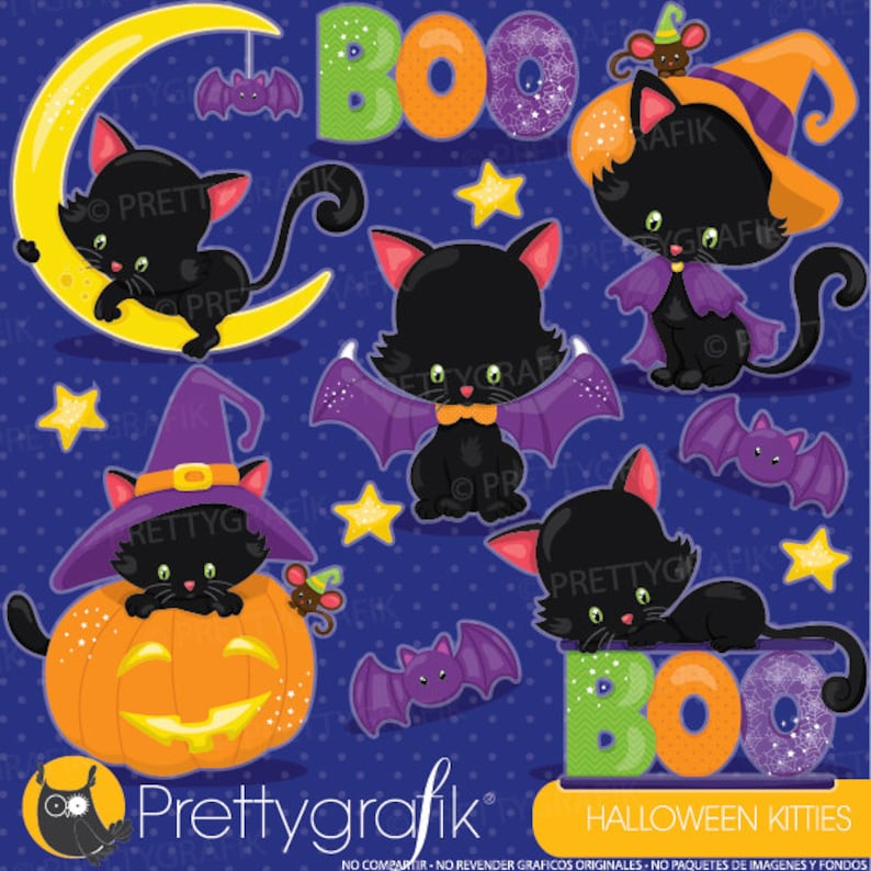 Halloween cat clipart commercial use, vector graphics, digital clip art, digital images, kitties CL913 image 1