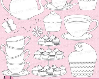 Tea party stamp commercial use, vector graphics, digital stamp, digital images - DS512