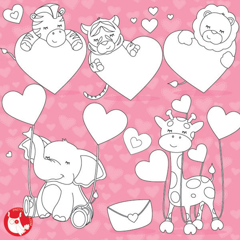 Valentine animals digital stamp commercial use, vector graphics, digital stamp DS630 image 1