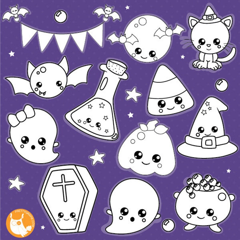 Halloween kawaii digital stamp commercial use, vector graphics, digital stamp, digital images DS1016 image 1