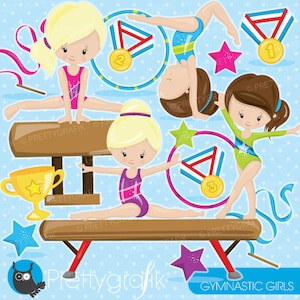 Gymnastic Girls clipart commercial use, gymnastic clipart vector graphics, digital clip art, gym digital images CL911 imagem 1