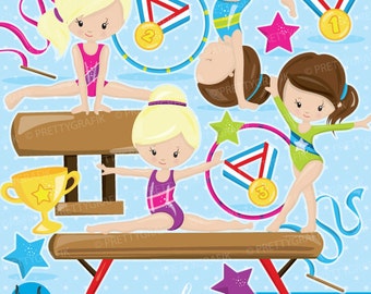 Gymnastic Girls clipart commercial use, gymnastic  clipart vector graphics, digital clip art, gym digital images - CL911