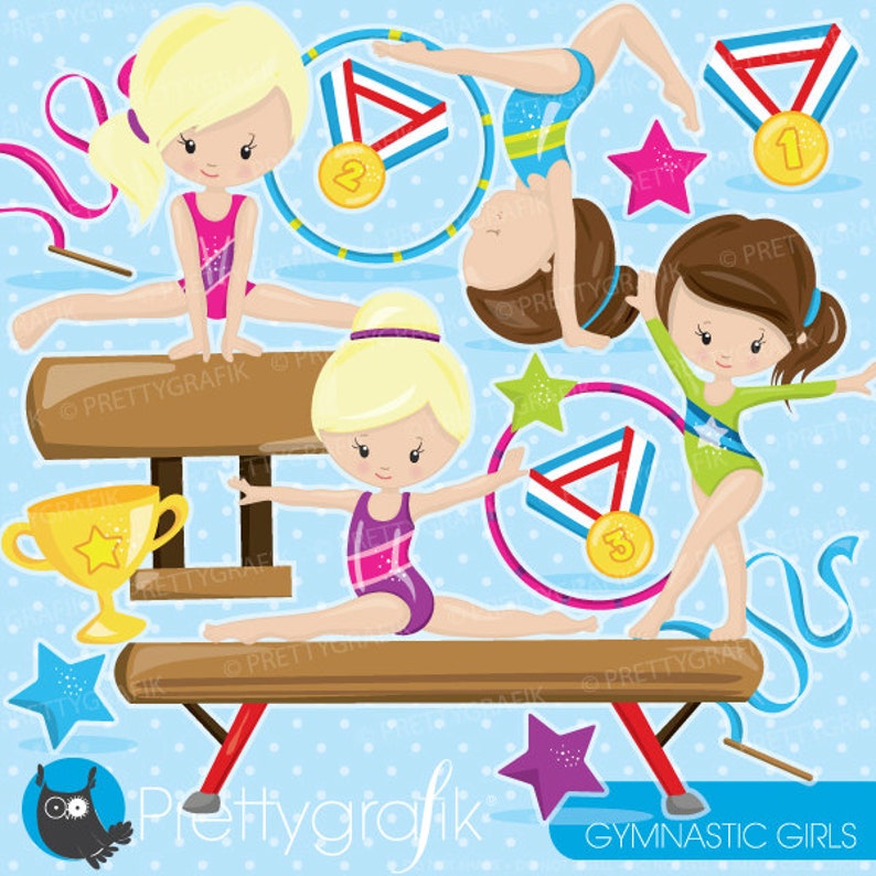 Gymnastic Girls clipart commercial use, gymnastic clipart vector graphics, digital clip art, gym digital images CL911 image 1