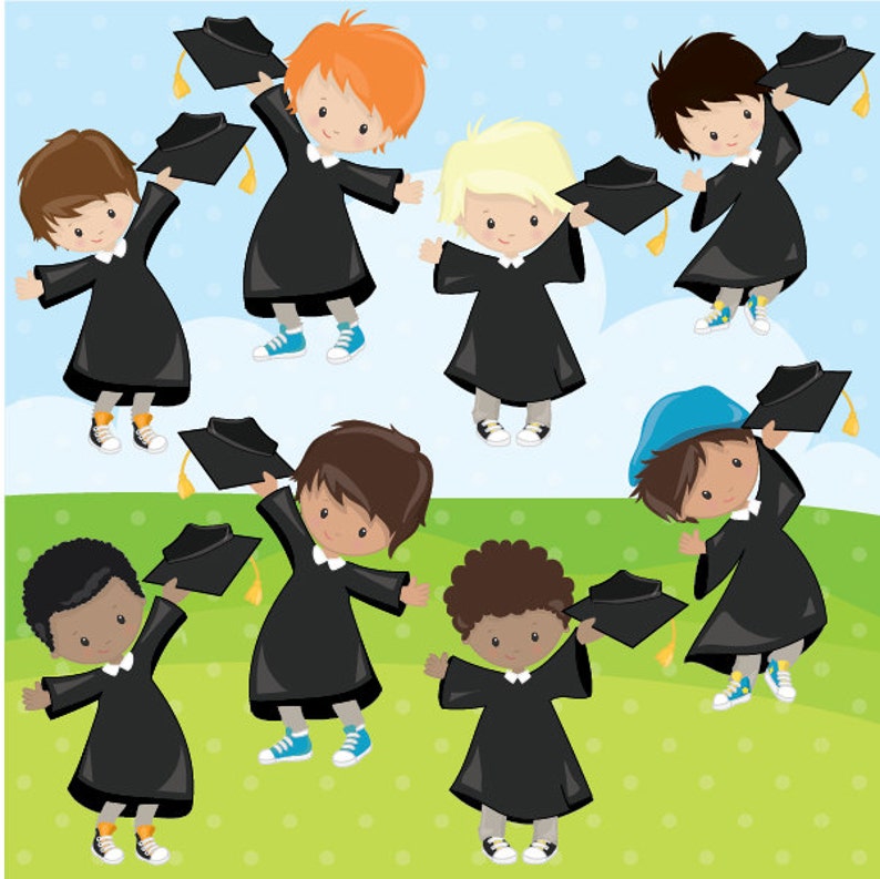 Graduation clipart commercial use, Graduation kids vector graphics, boys digital clip art, digital images CL980 image 4