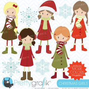 winter christmas girls clipart commercial use, vector graphics, digital clip art, digital images  - CL443