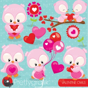 Valentine owls clipart commercial use, vector graphics, digital clip art, digital images  - CL935