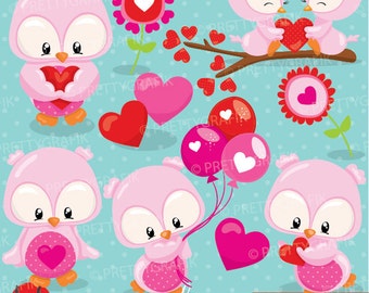 Valentine owls clipart commercial use, vector graphics, digital clip art, digital images  - CL935