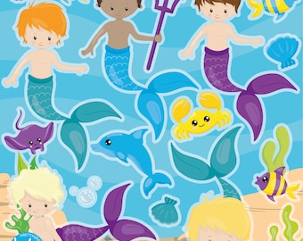 Boy Mermaid, clipart, clipart commercial use,  vector graphics,  clip art, digital images - CL1366