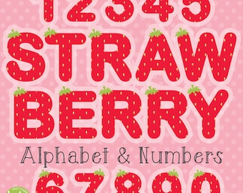 Strawberry alphabet, numbers clipart, clipart commercial use,  vector graphics,  clip art, digital images -CL1320