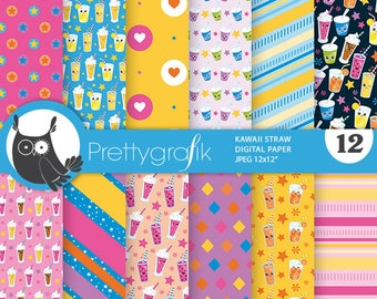 Kawaii Straw  patterns, commercial use, scrapbook papers, background - PS1316