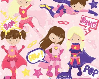 Superhero girls clipart commercial use, vector graphics, digital clip art, digital images - CL662