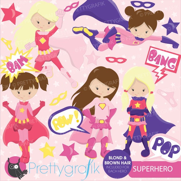Superhero girls clipart commercial use, vector graphics, digital clip art, digital images - CL662