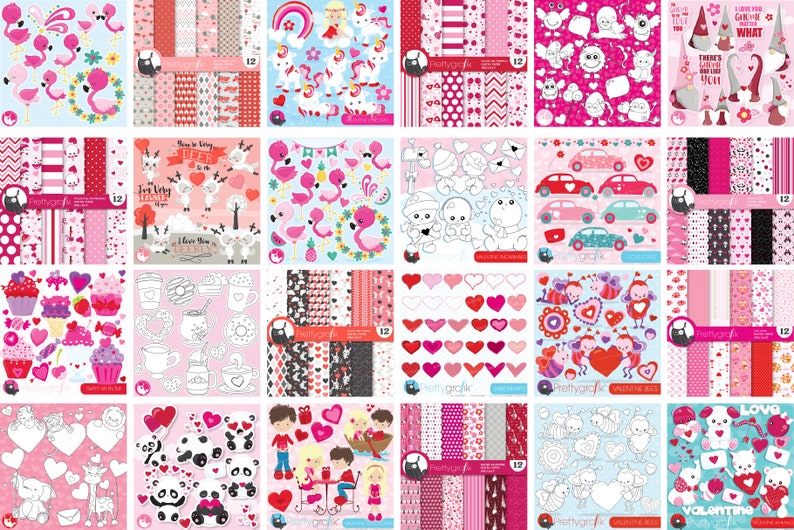 Be my Valentine BUNDLE graphic set, love clipart commercial use, Valentine's day clipart, vector graphics, digital images image 4