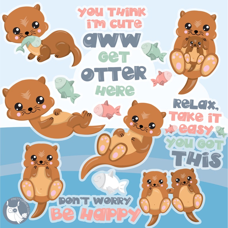 Otter clipart commercial use, clipart, vector graphics, digital clip art, Otter, Otter animal CL1135 image 1